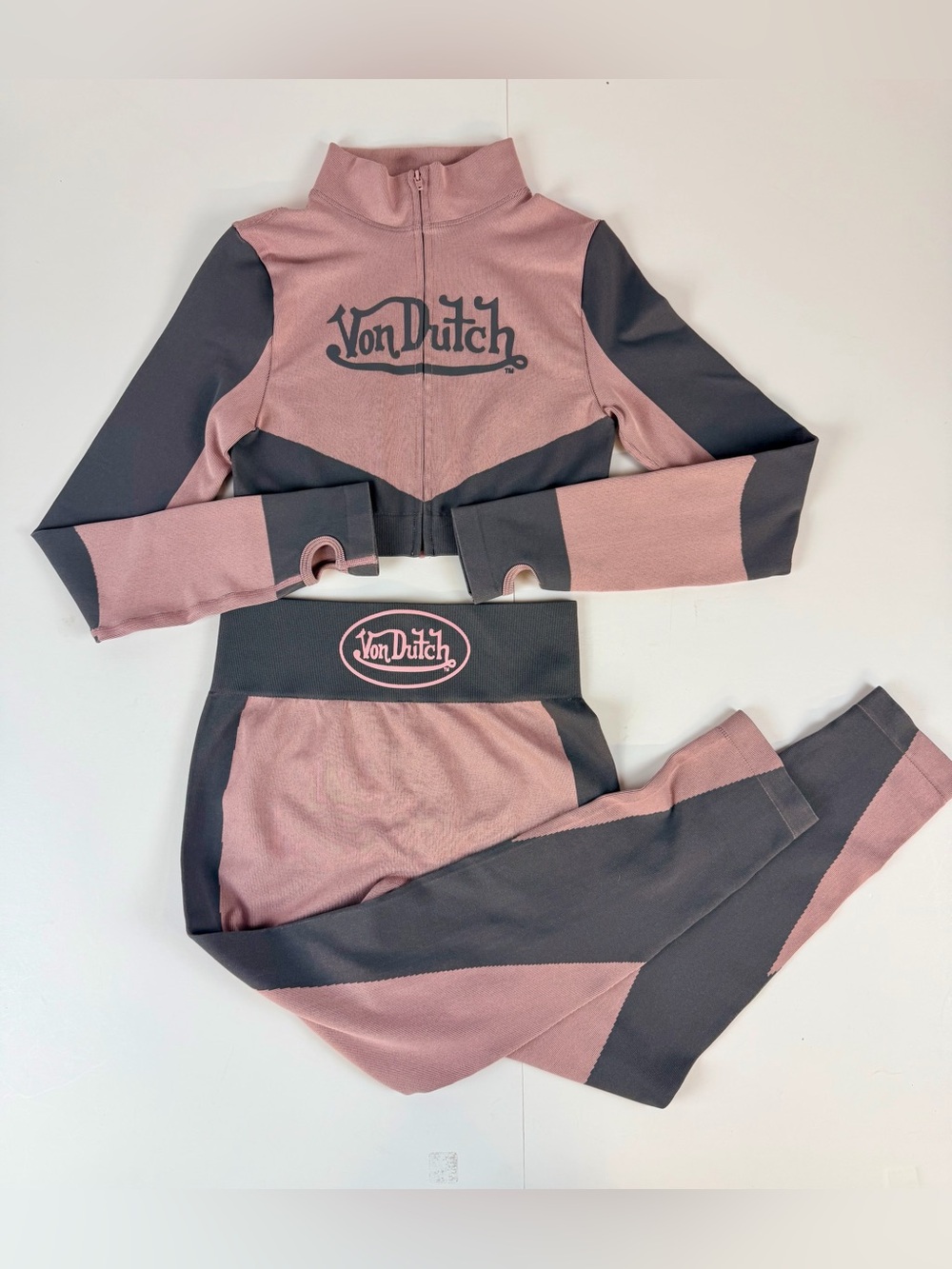 Von Dutch SAMPLE zip top & leggings Pink & Charcoal 1 of 1 - brand new no tags